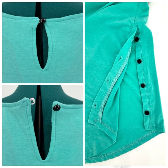 Reborn Turquoise Short Sleeve Button Sides A-Line Tunic Top, Medium - Picture 12 of 16